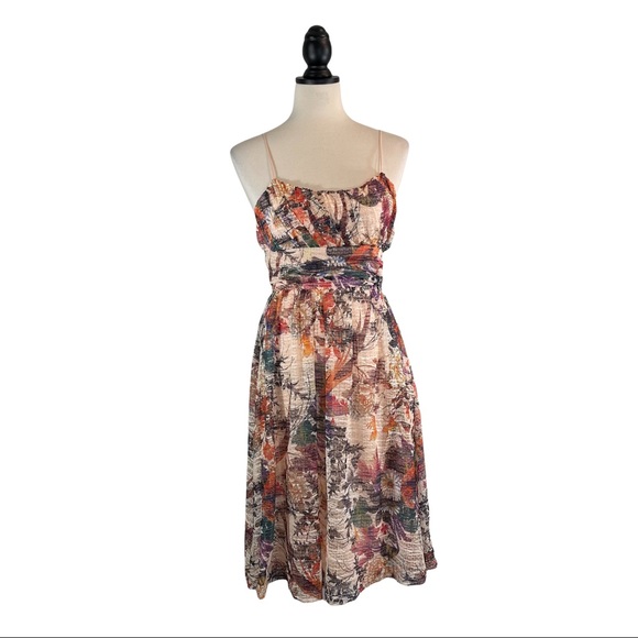 Anthropologie Dresses & Skirts - Anthropologie Maeve Mackenzie Spaghetti Strap Dress Floral Mesh Overlay, Size 0